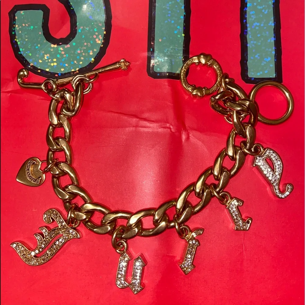 Y2K JUICY COUTURE GOTHIC INITIAL CHARM BRACELET DOG COLLAR SWAROVSKI CRYSTALS